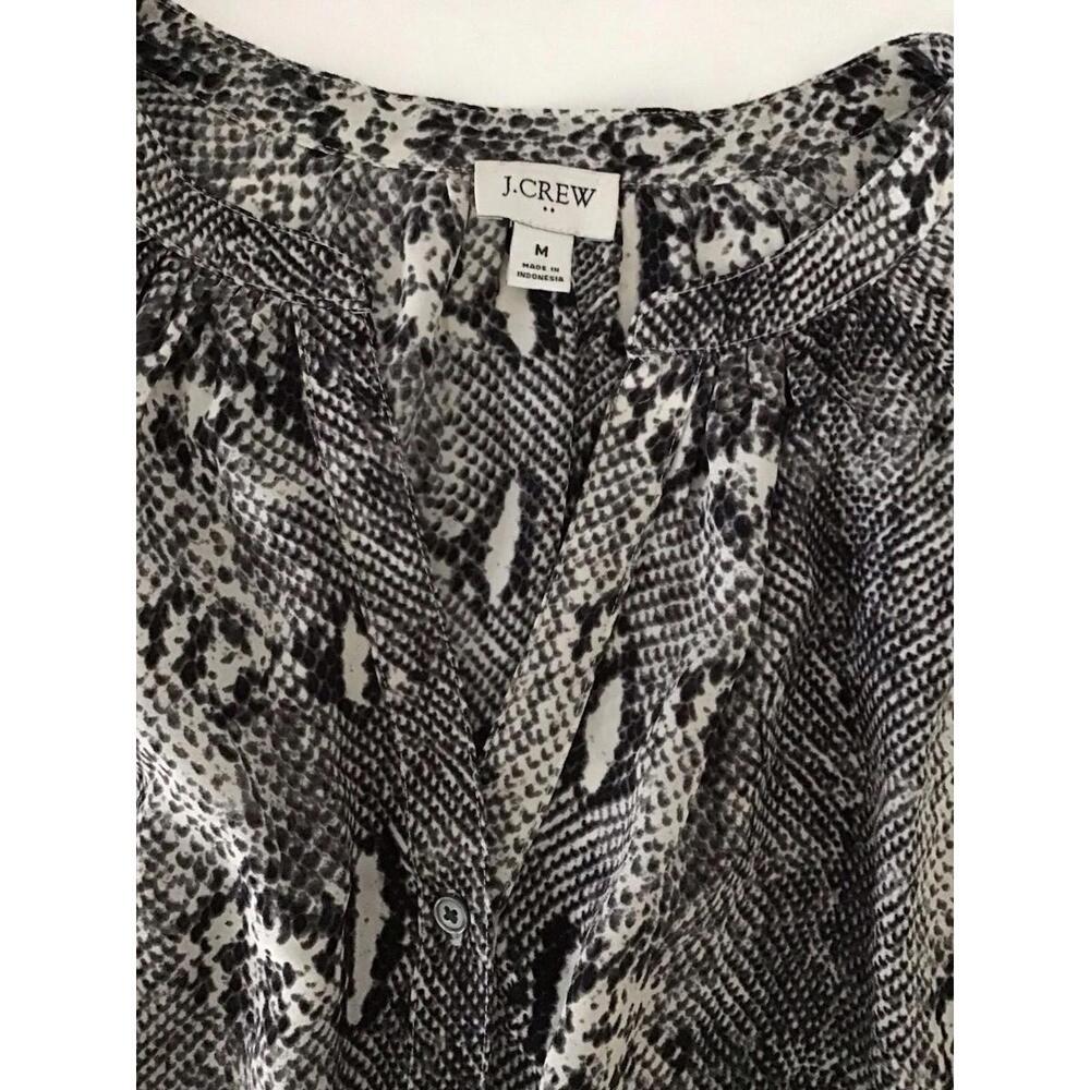 J.Crew Long-Sleeve Black And White Snakeskin-Print Button-up Raglan Top Size M